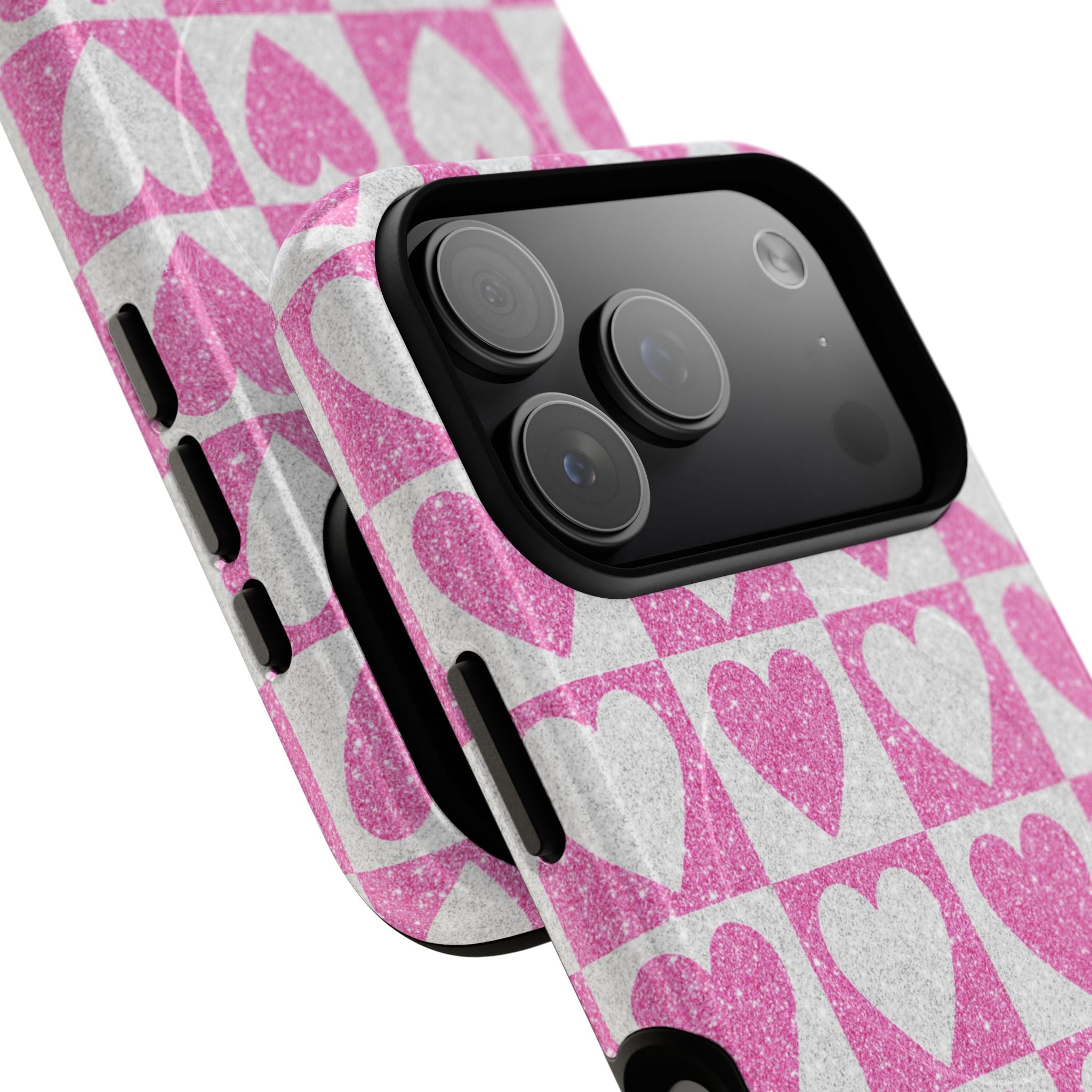 Glitter Heart Grid iPhone 17 Pro Case - Tough+ - CASE•BOB