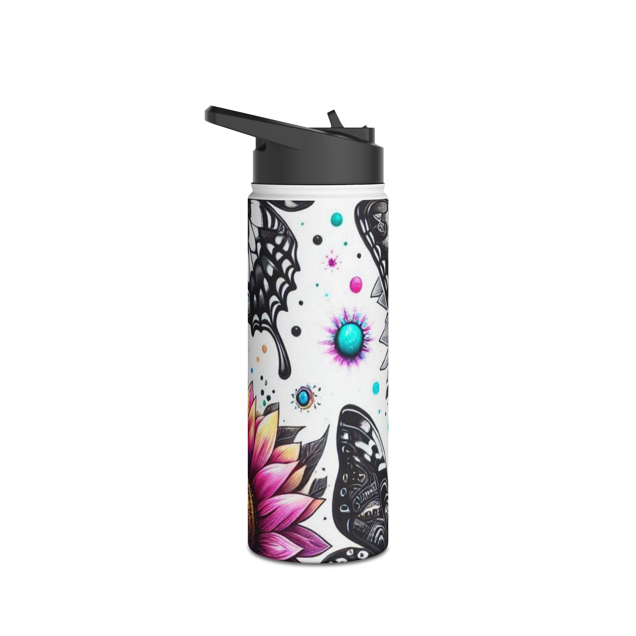 Monochrome Flutter - Stainless Steel Water Bottle