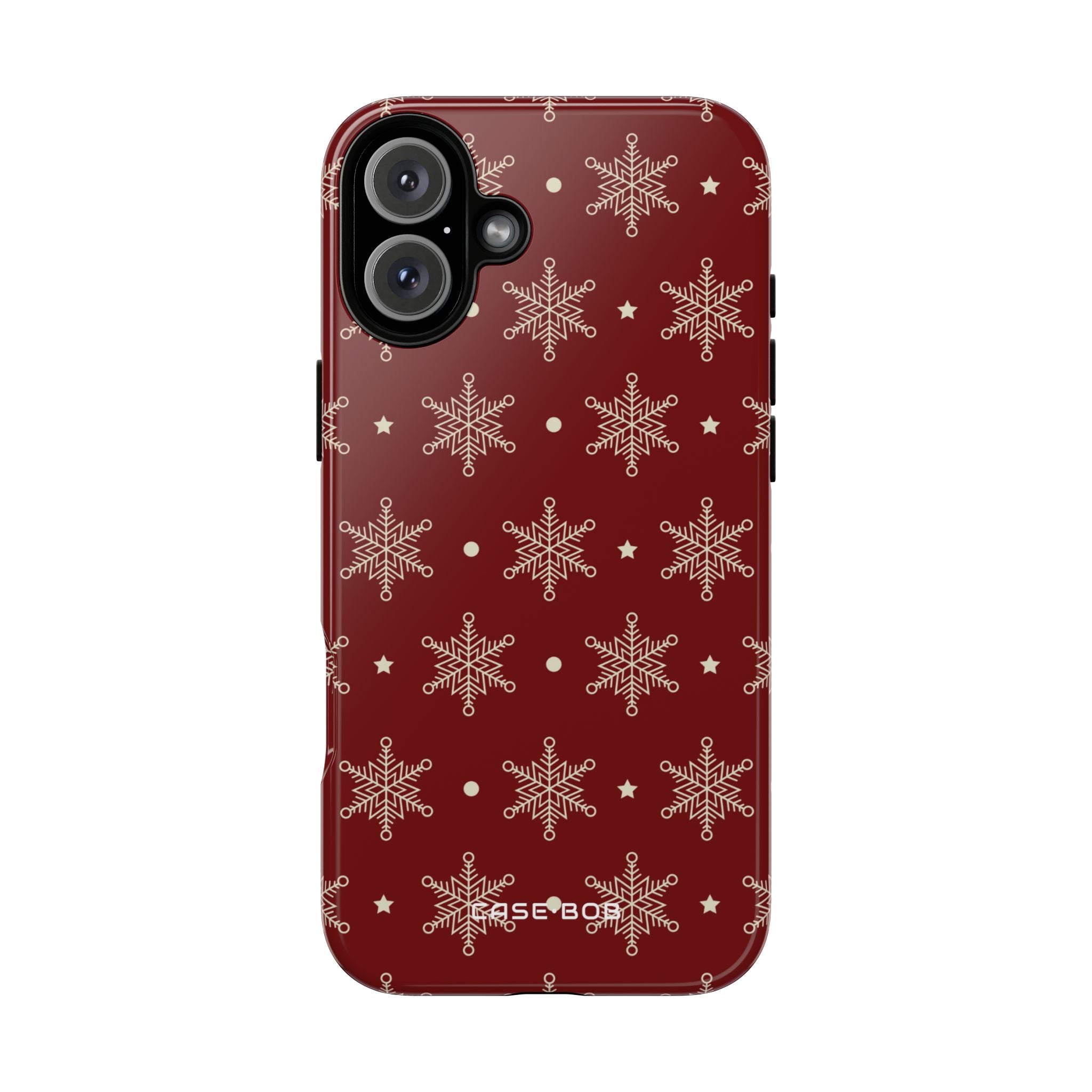 Cream Snowflakes Crimson iPhone 16 Plus Case - Tough