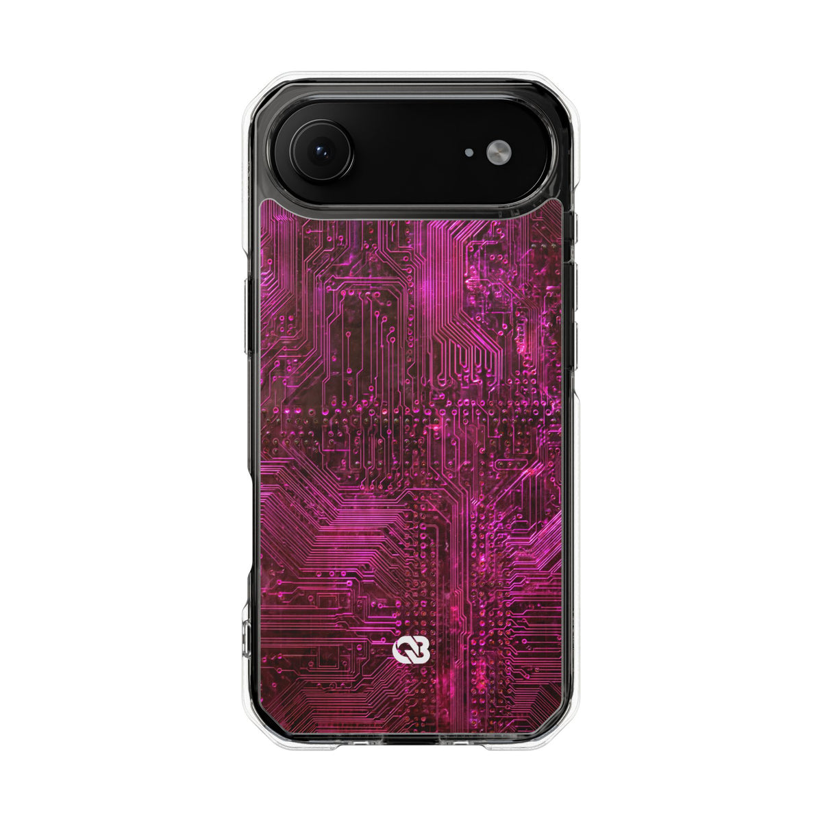 Magenta Circuit Trace · Clear Impact Magnetic Phone Case for iPhone · Pink