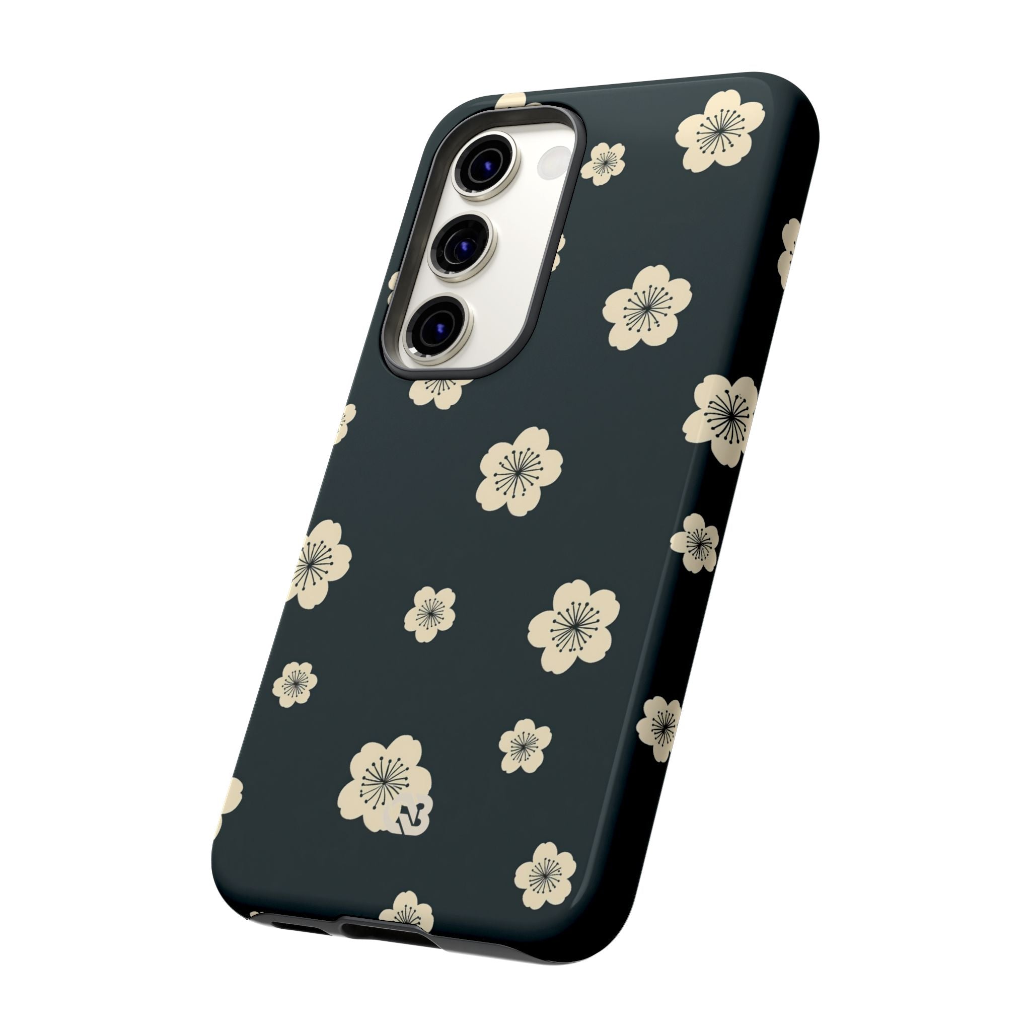 Teal Tough Phone Case for Samsung - Obsidian Cream Petals