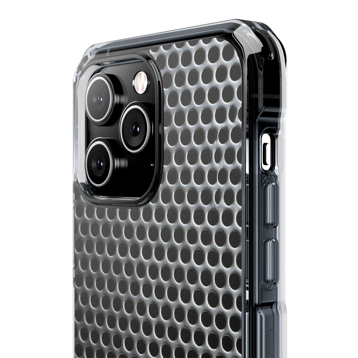 Brushed Perforated Steel · Clear Impact Magnetic Phone Case for iPhone ·  Silver