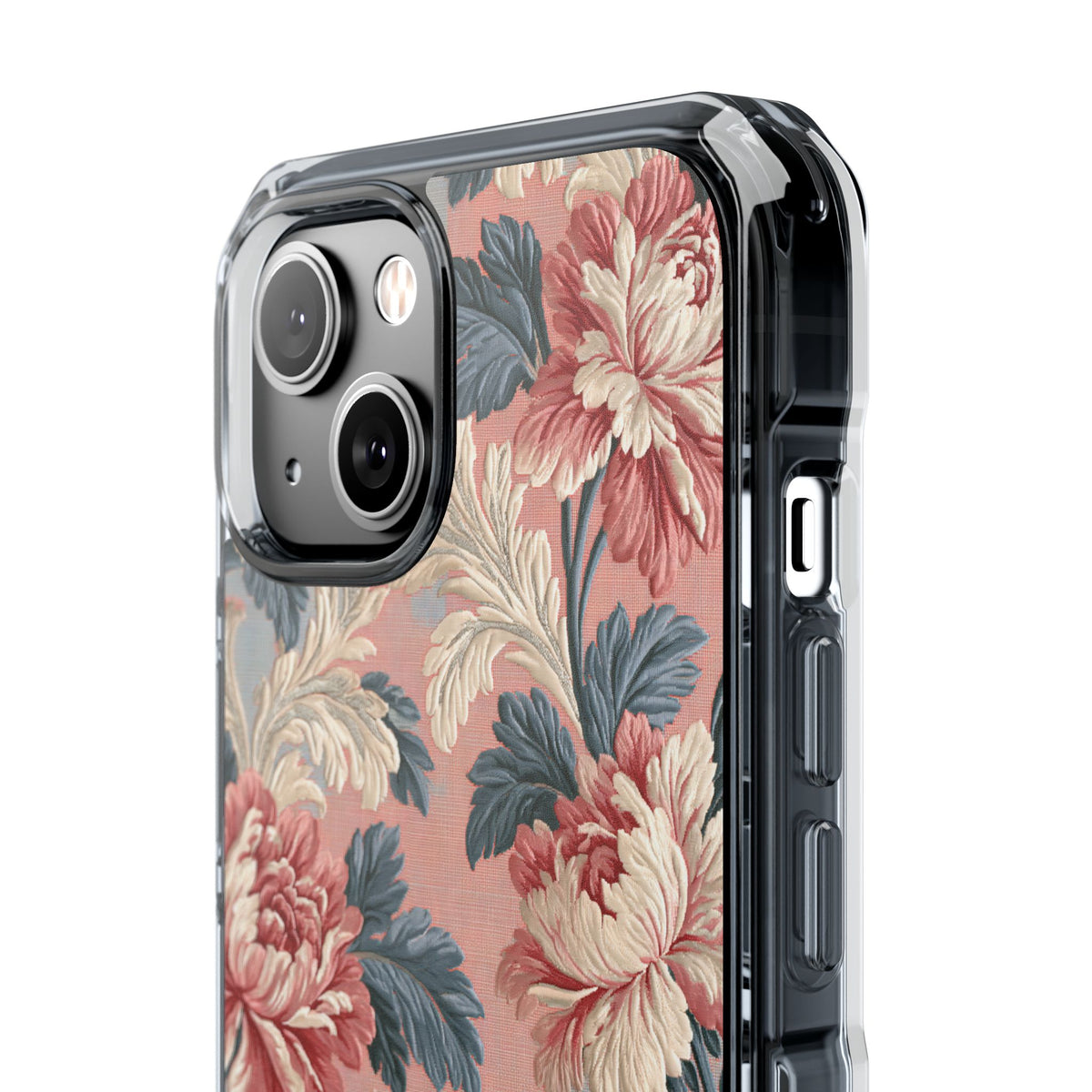 Blush Peony Jacquard · Clear Impact Magnetic Phone Case for iPhone ·  Pink