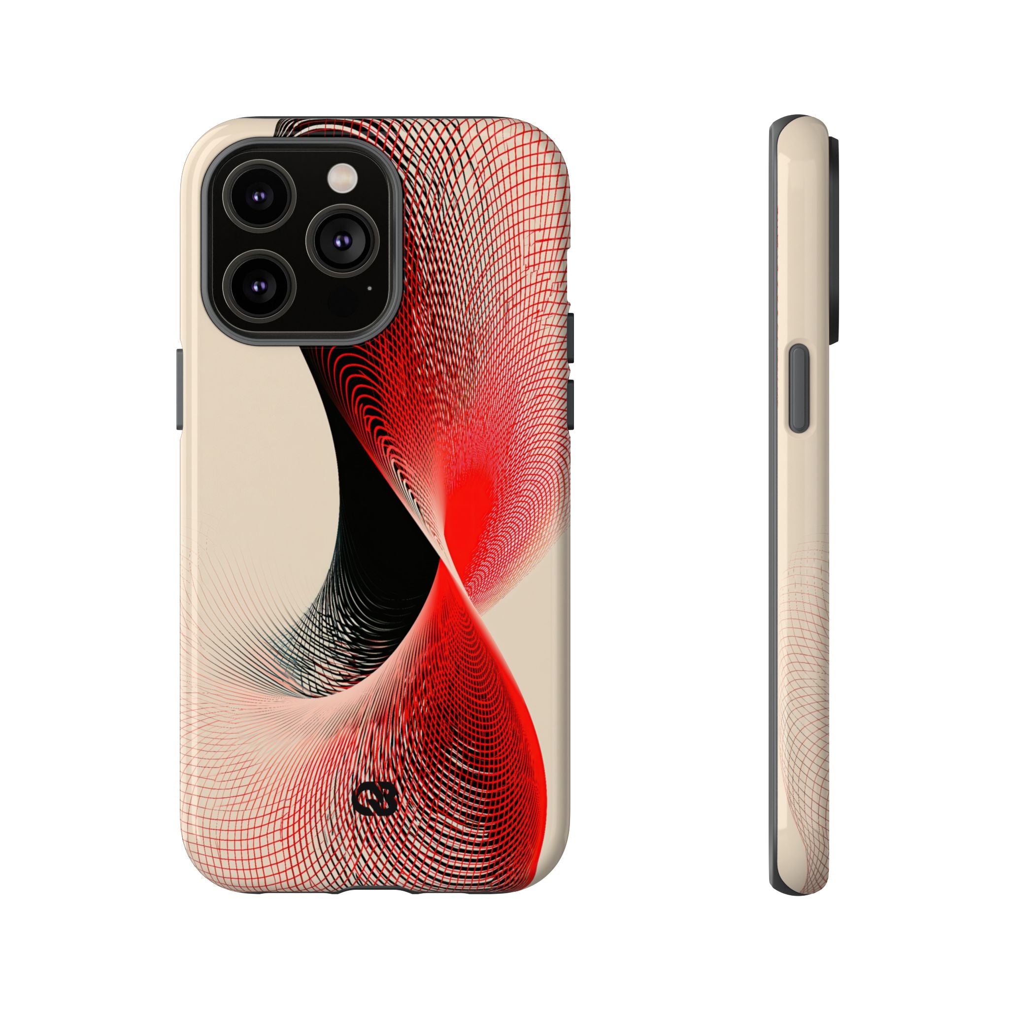Red Tough Phone Case for iPhone - Crimson Grid Vortex