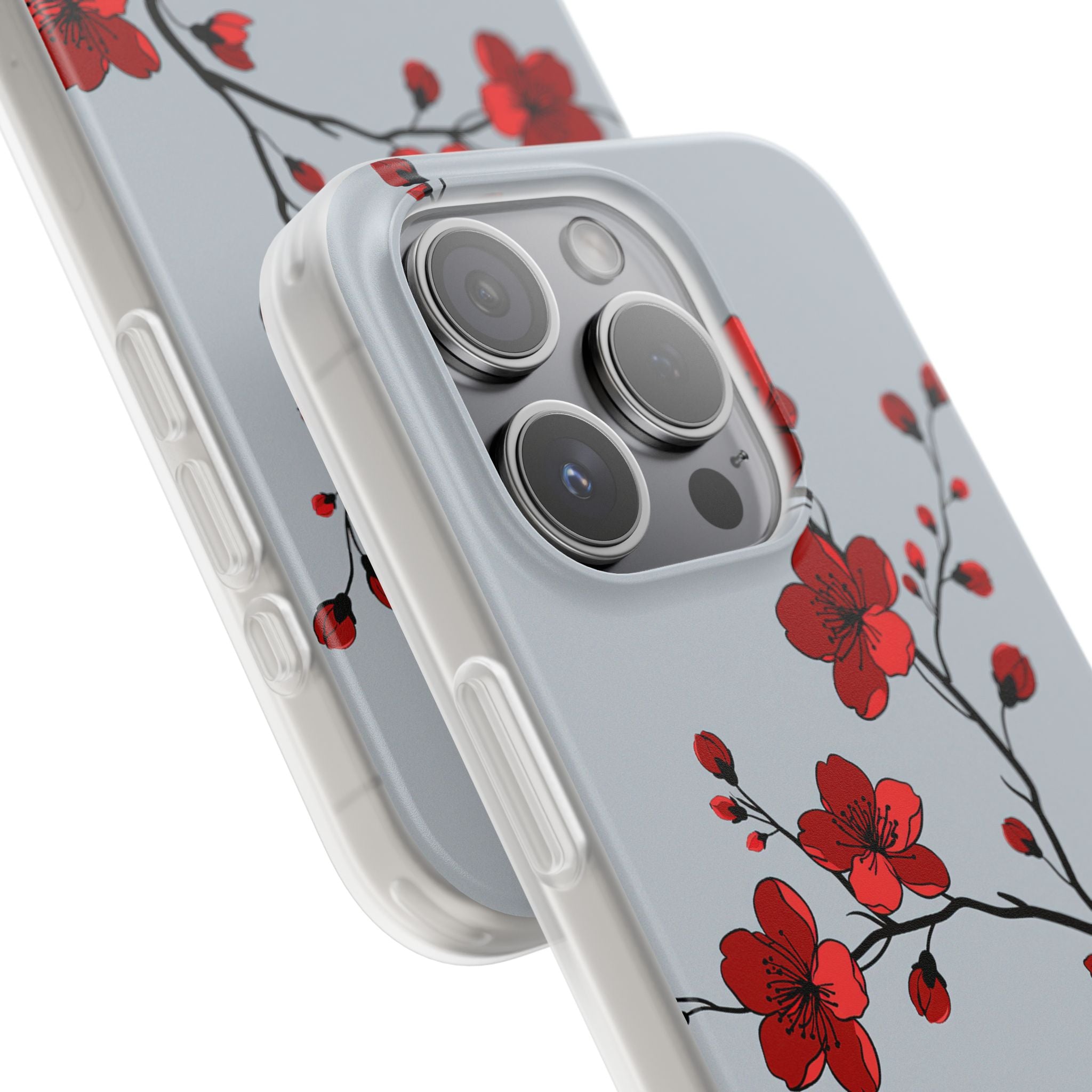 Grey Lite Phone Case for iPhone - Crimson Blossom Onyx
