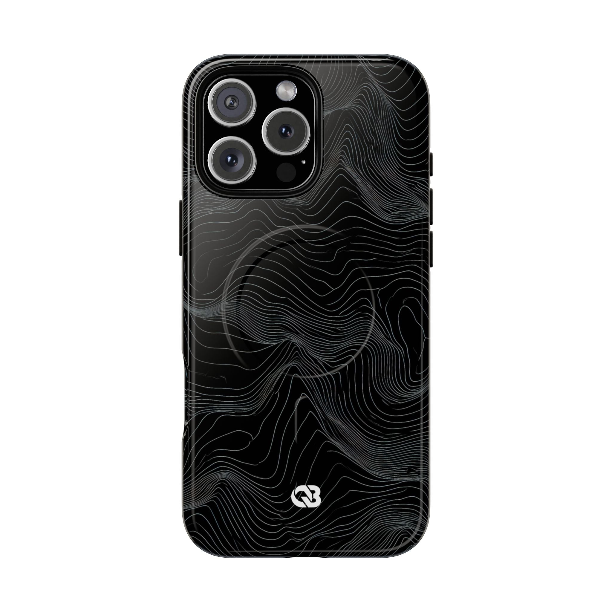 Black Tough 2.0 Magsafe Phone Case for iPhone - Obsidian Topo Wireframe