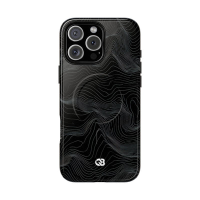Black Tough 2.0 Magsafe Phone Case for iPhone - Obsidian Topo Wireframe