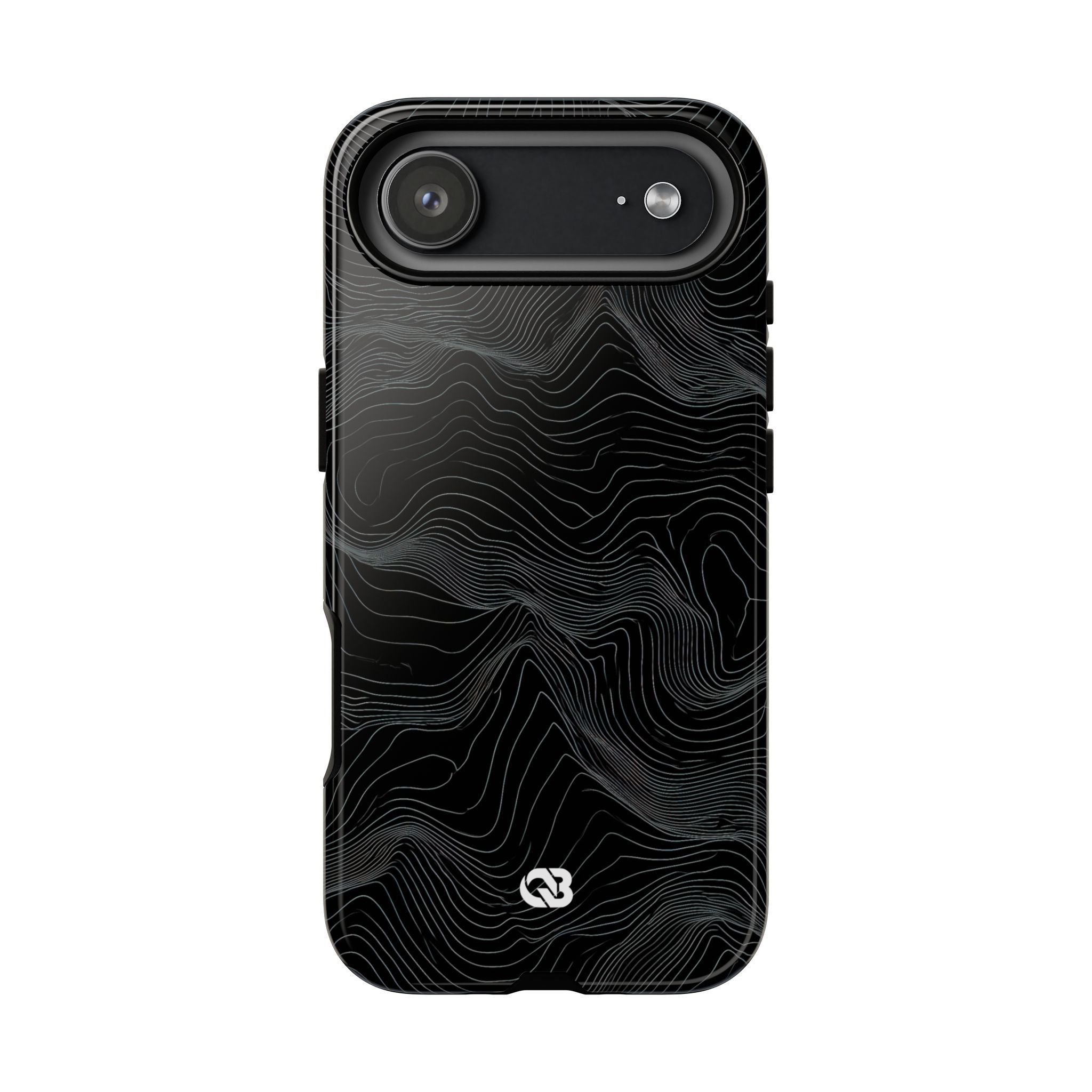 Black Tough Phone Case for iPhone - Obsidian Topo Wireframe