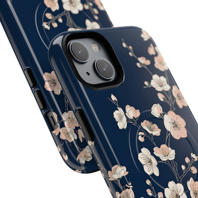 Blue Tough 2.0 Magsafe Phone Case for iPhone - Midnight Peach Sakura