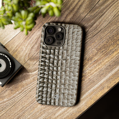 Beige Tough Phone Case for iPhone - Bone Spiked Grid