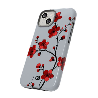Grey Tough Phone Case for iPhone - Crimson Blossom Onyx