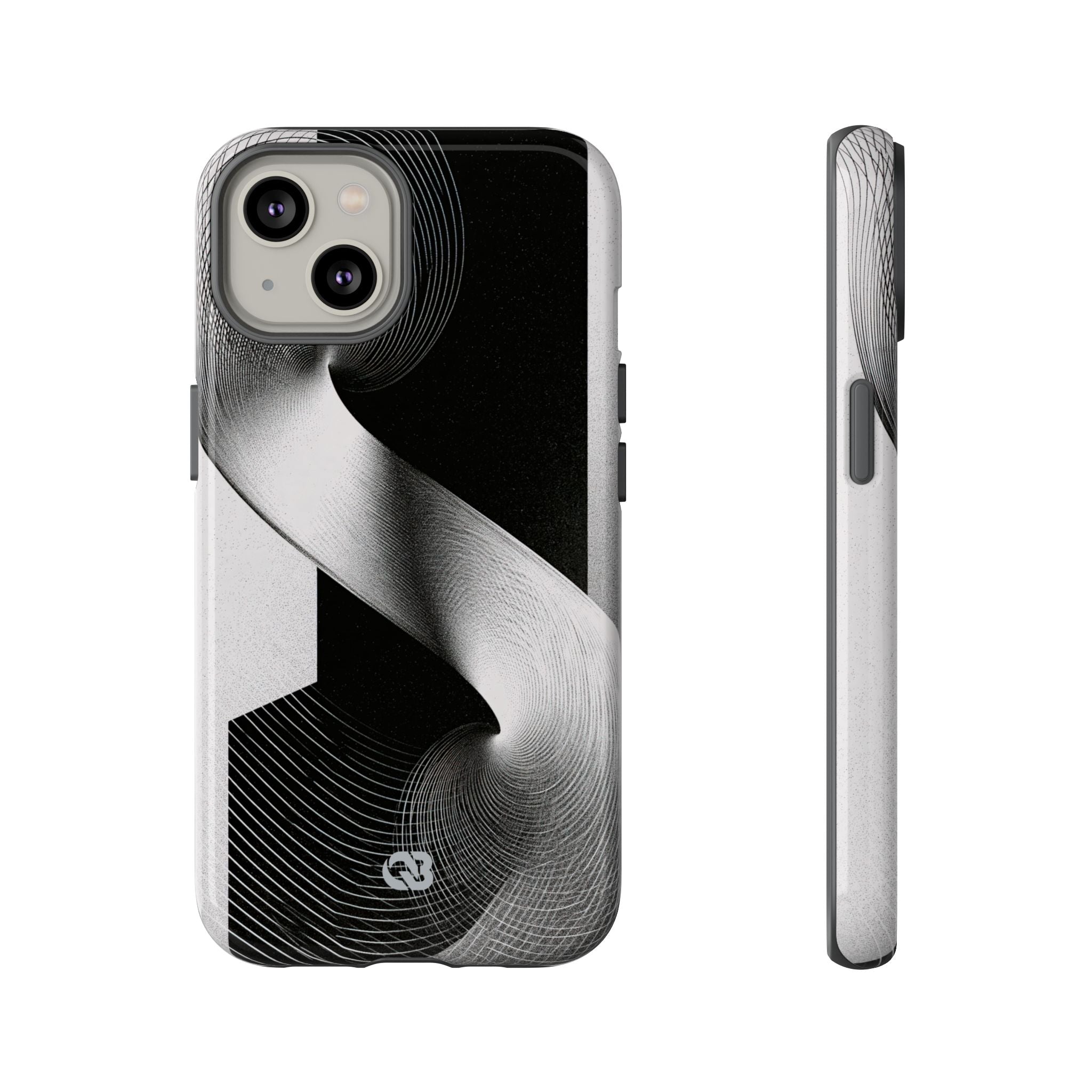 Grey Tough Phone Case for iPhone - Obsidian Moiré Wave