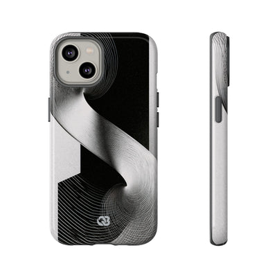 Grey Tough Phone Case for iPhone - Obsidian Moiré Wave