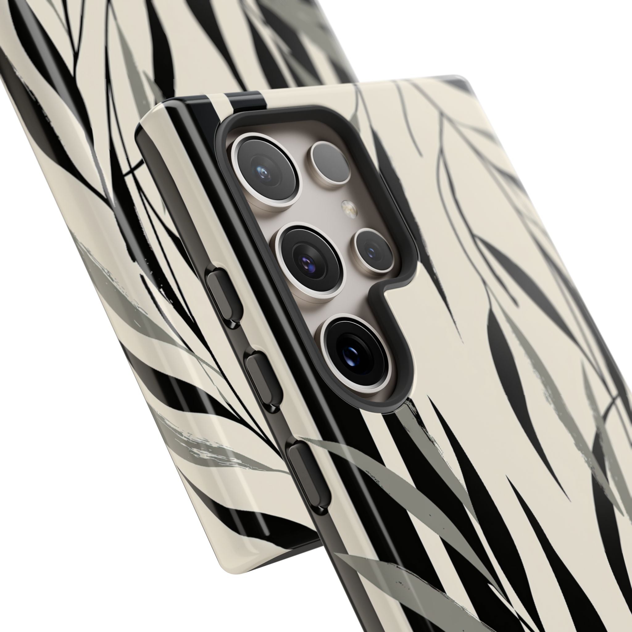 Beige Tough Phone Case for Samsung - Soot Leaf Sketch