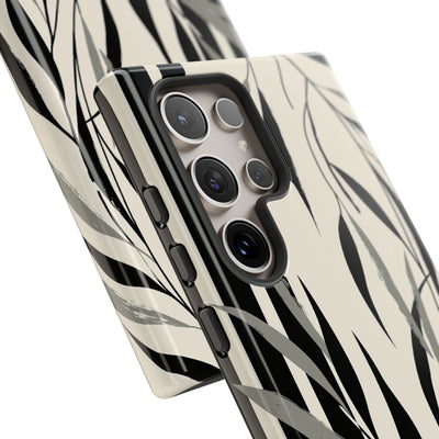 Beige Tough Phone Case for Samsung - Soot Leaf Sketch