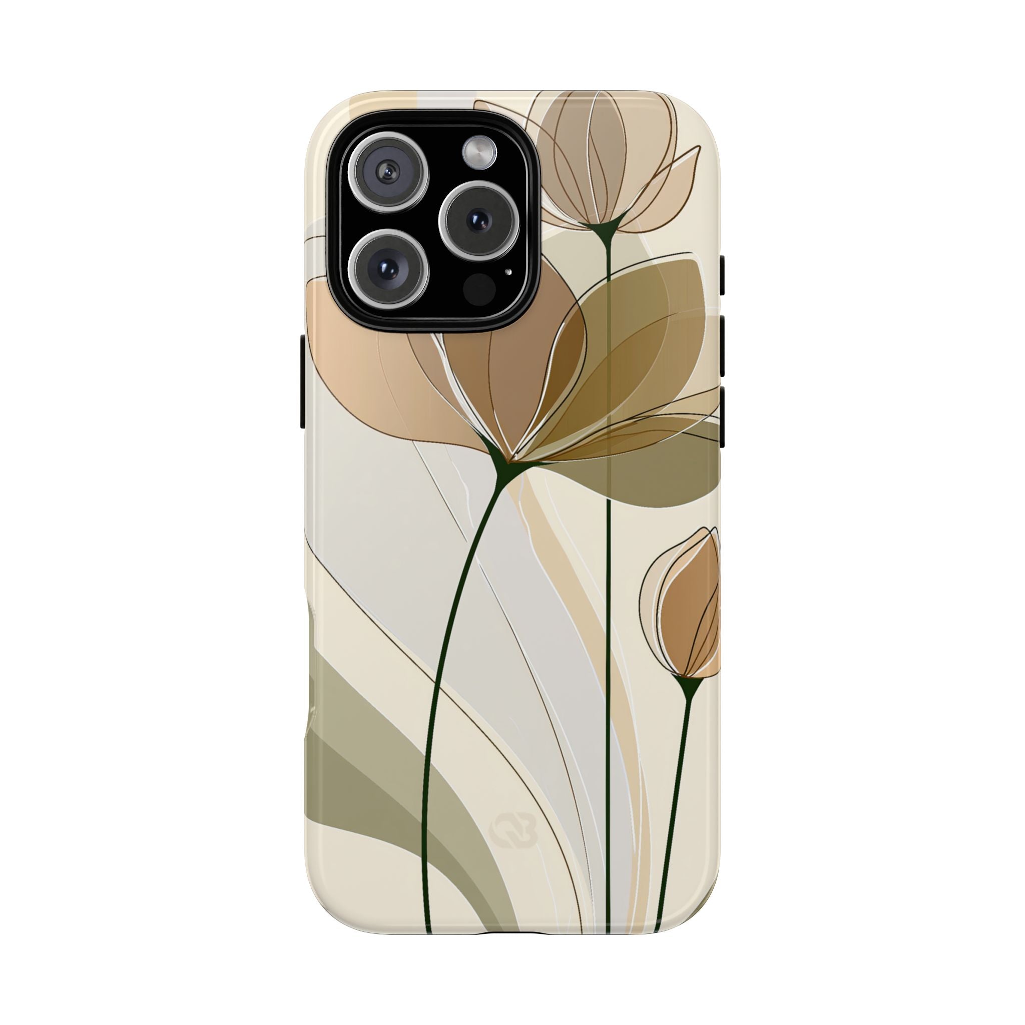 Beige Tough Phone Case for iPhone - Muted Ochre Petals