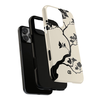 Beige Tough Phone Case for iPhone - Obsidian Bonsai Silhouette