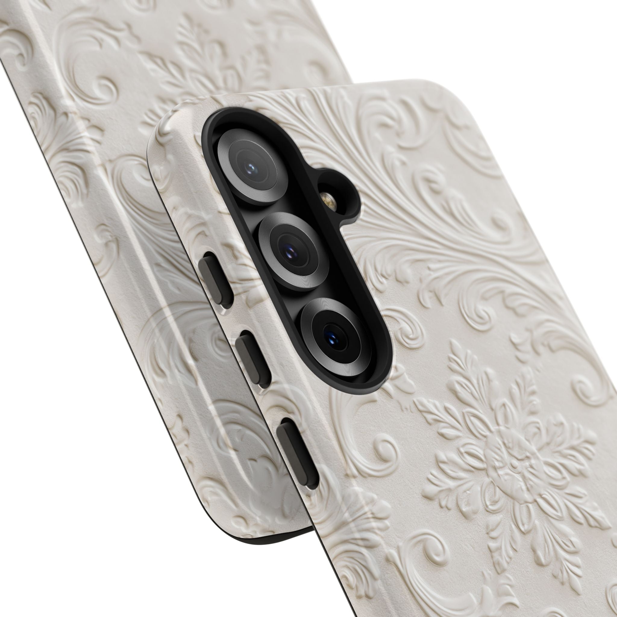 White Tough Phone Case for Samsung - Alabaster Floral Relief