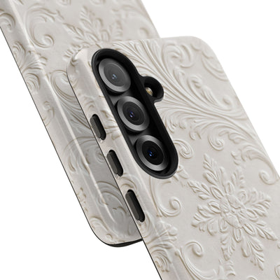 White Tough Phone Case for Samsung - Alabaster Floral Relief