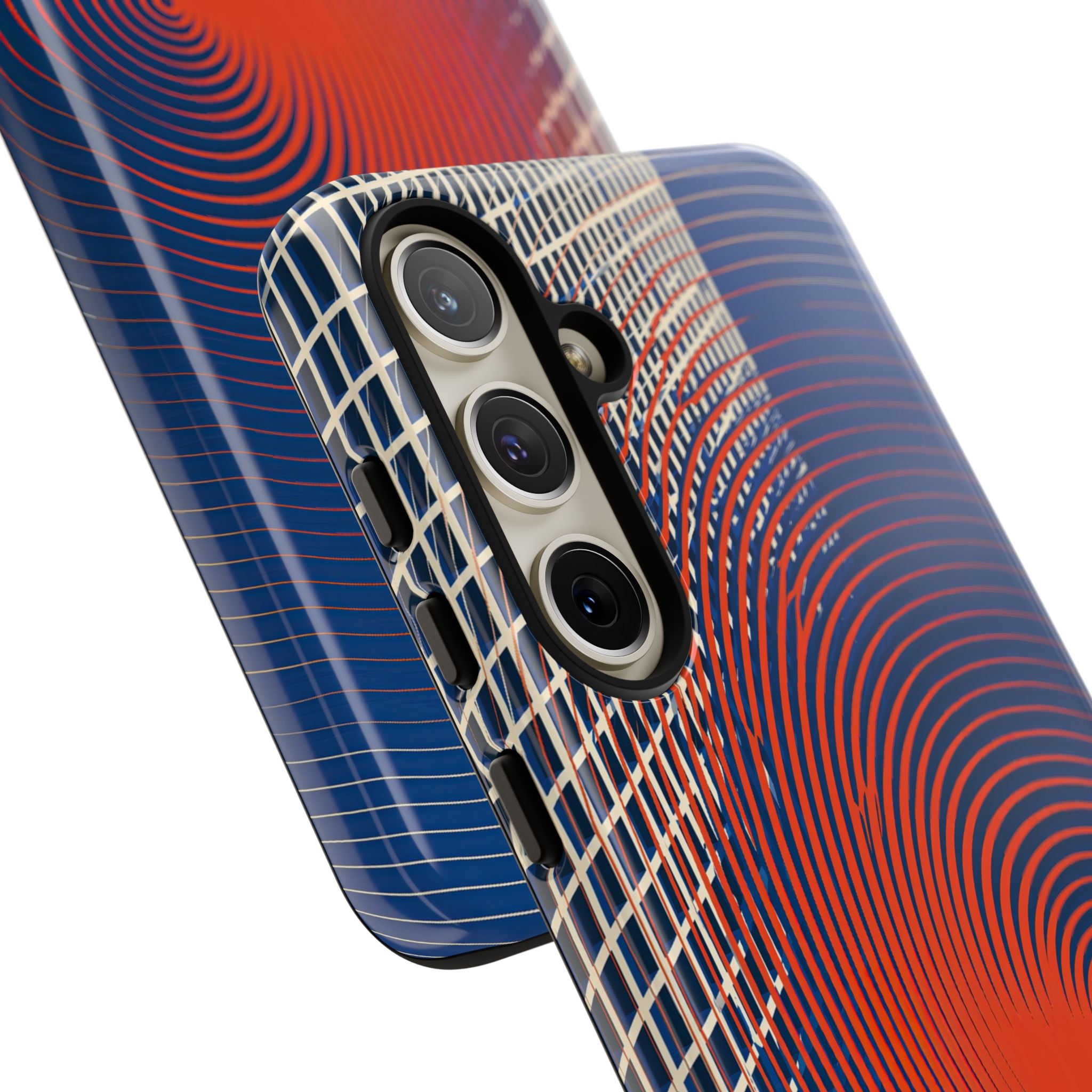 Blue Tough Phone Case for Samsung - Orange Orbit Grid