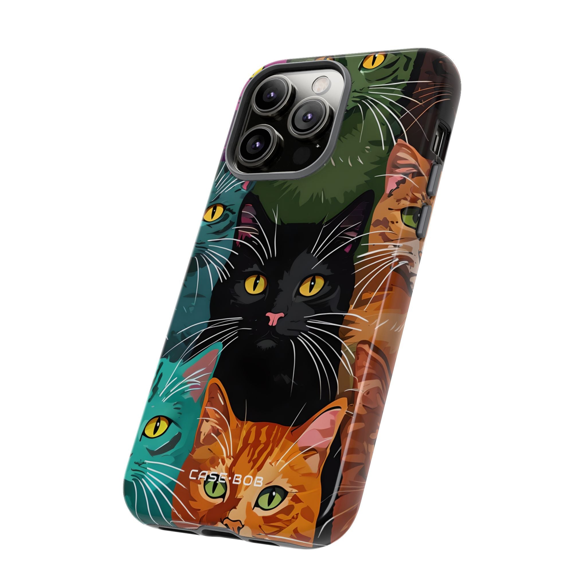 Teal Cat Grid iPhone 14 Pro Max Case - Tough
