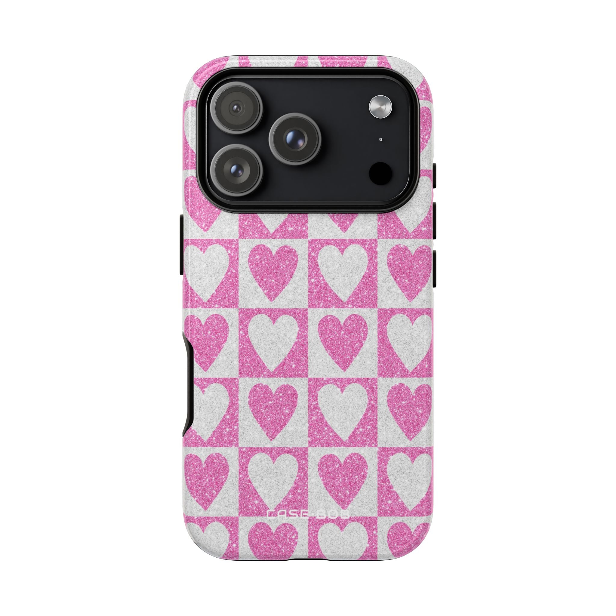Glitter Herz Gitter iPhone 17 Pro Case - Tough