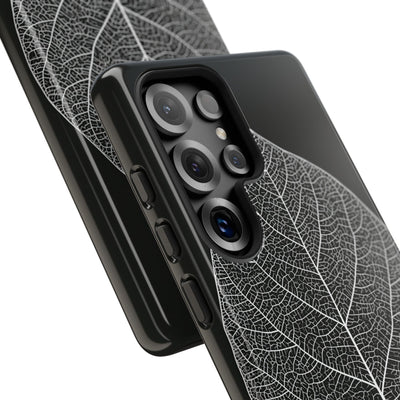 Black Tough Phone Case for Samsung - Bleached Leaf Lattice