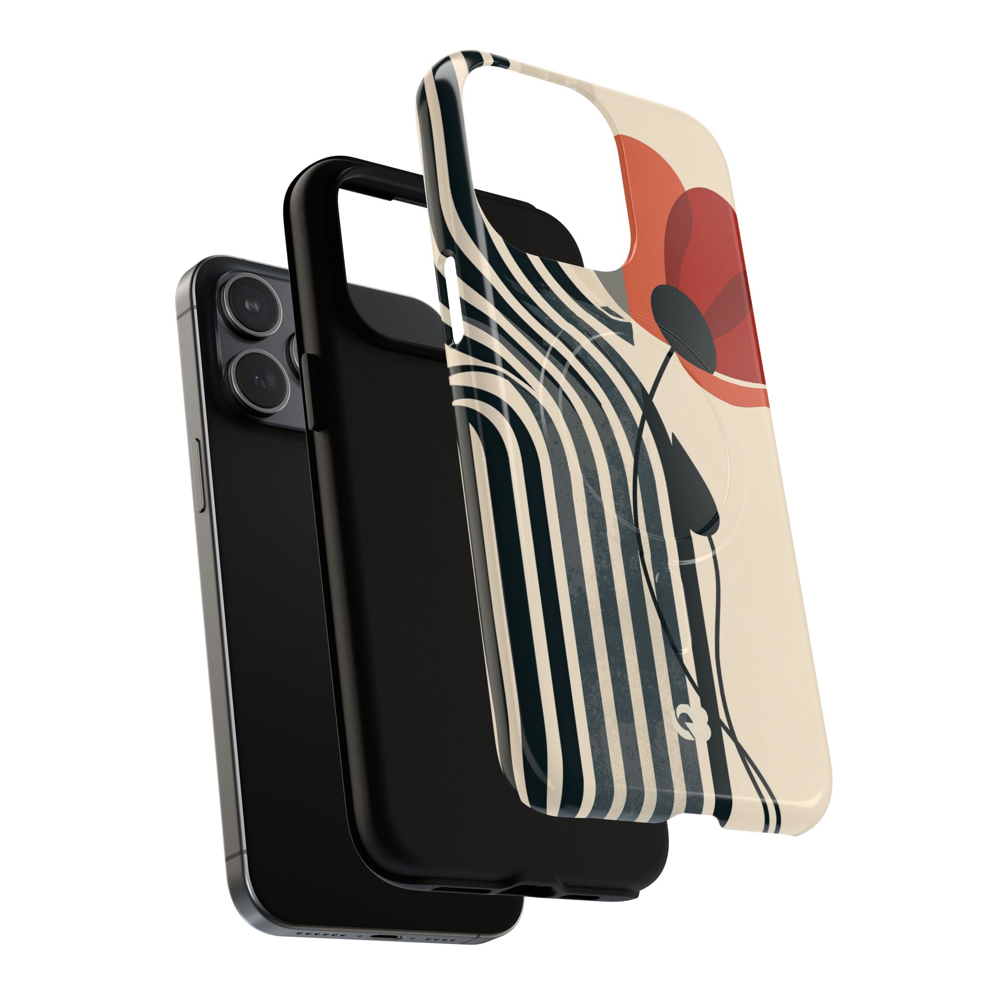 Beige Tough 2.0 Magsafe Phone Case for iPhone - Crimson Line Bloom