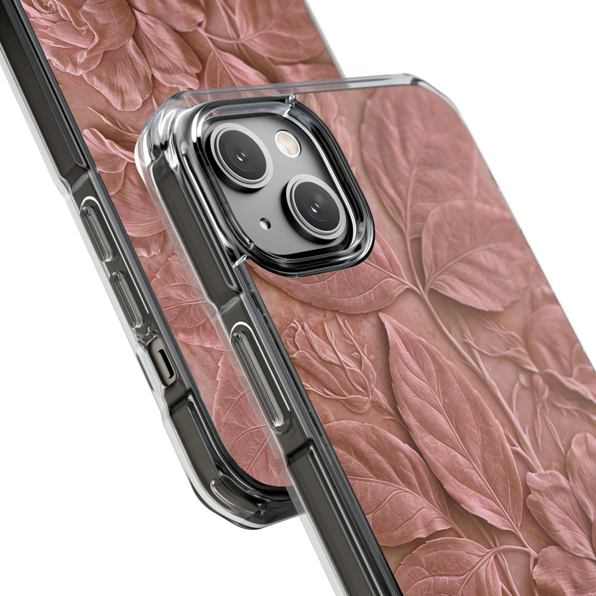 Blush Rose Relief · Clear Impact Magnetic Phone Case for iPhone · Pink