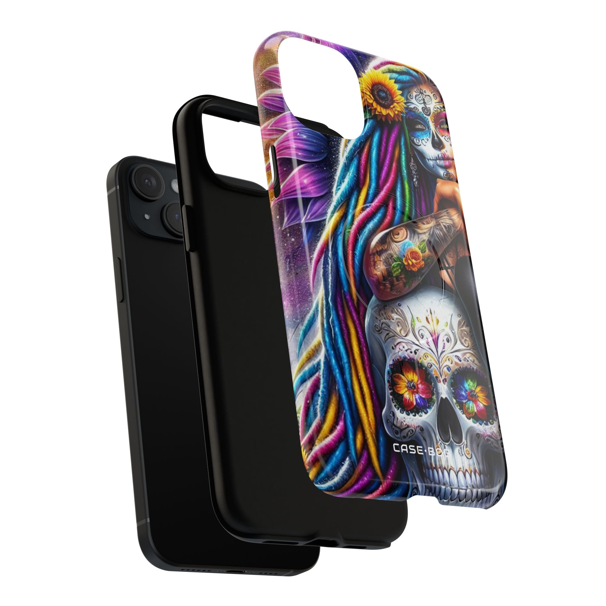 Zonnebloem schedel glow iPhone 15 Plus case - Tough+