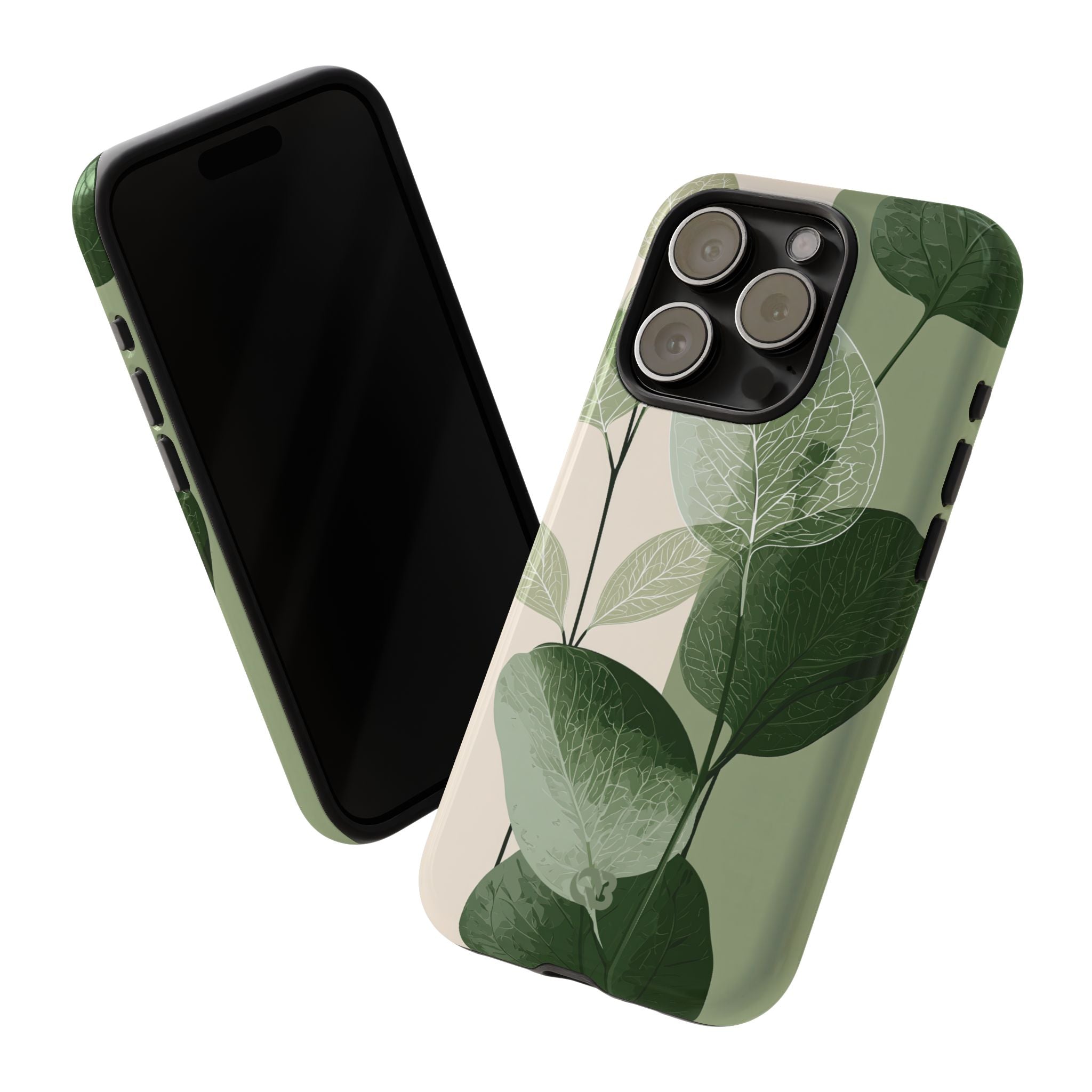 Green Tough Phone Case for iPhone - Sage Leaf Skeletals
