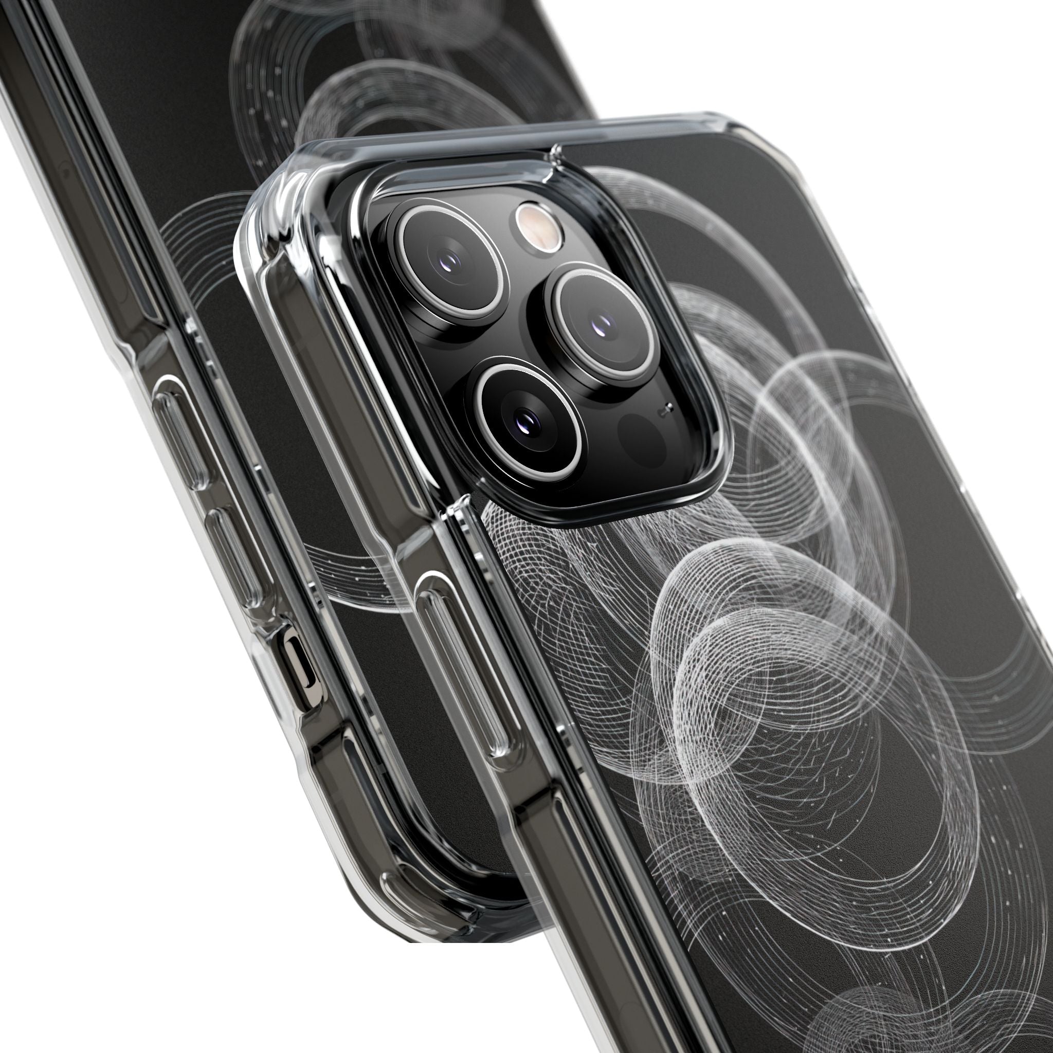 Black Impact MagSafe Phone Case for iPhone - Kinetic Wireframe Orbit