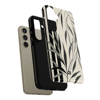 Beige Tough Phone Case for Samsung - Soot Leaf Sketch
