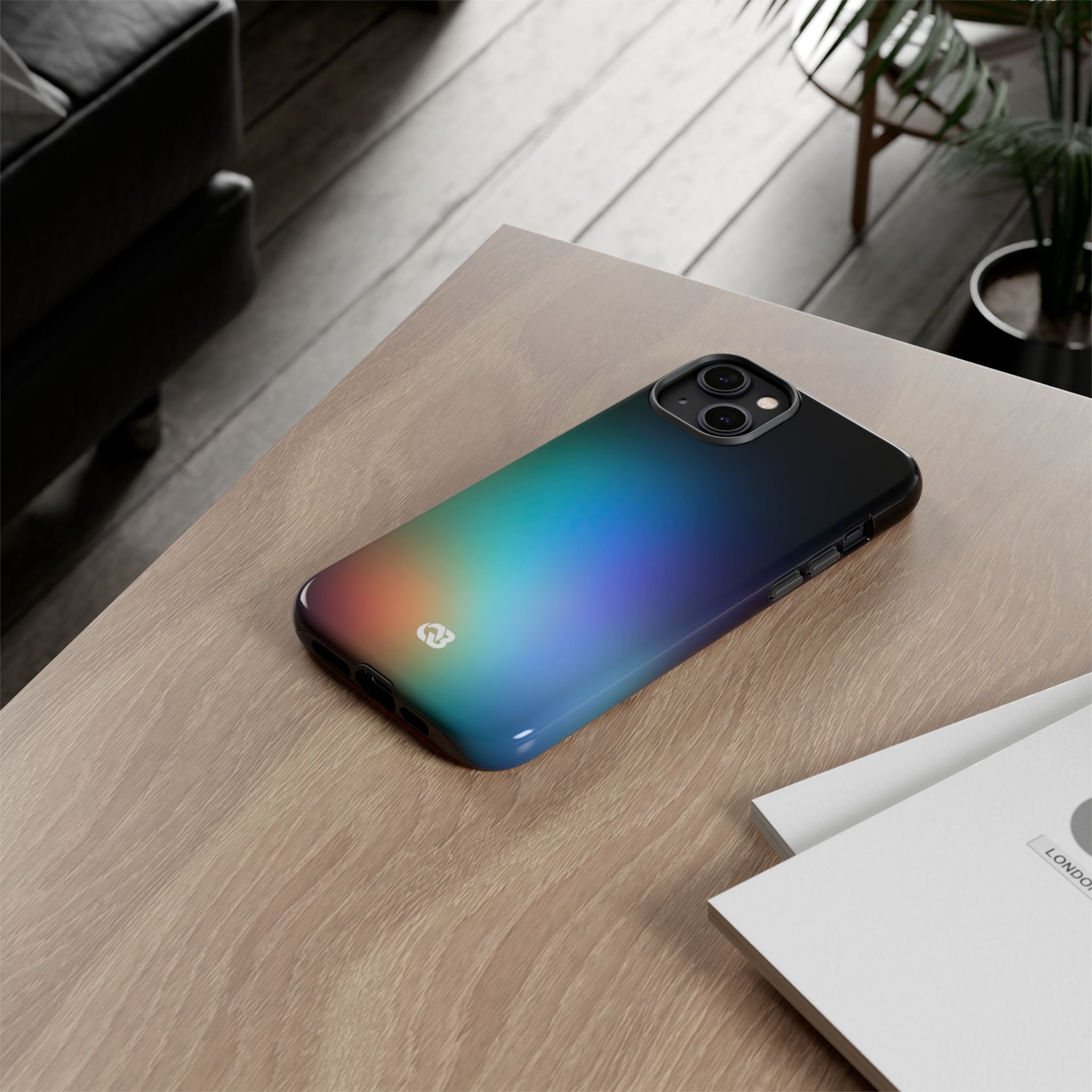 Black Tough Phone Case for iPhone - Electric Prism Grain