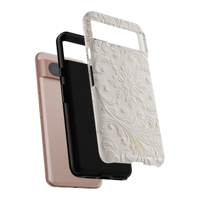 White Tough Phone Case for Google Pixel - Alabaster Floral Relief