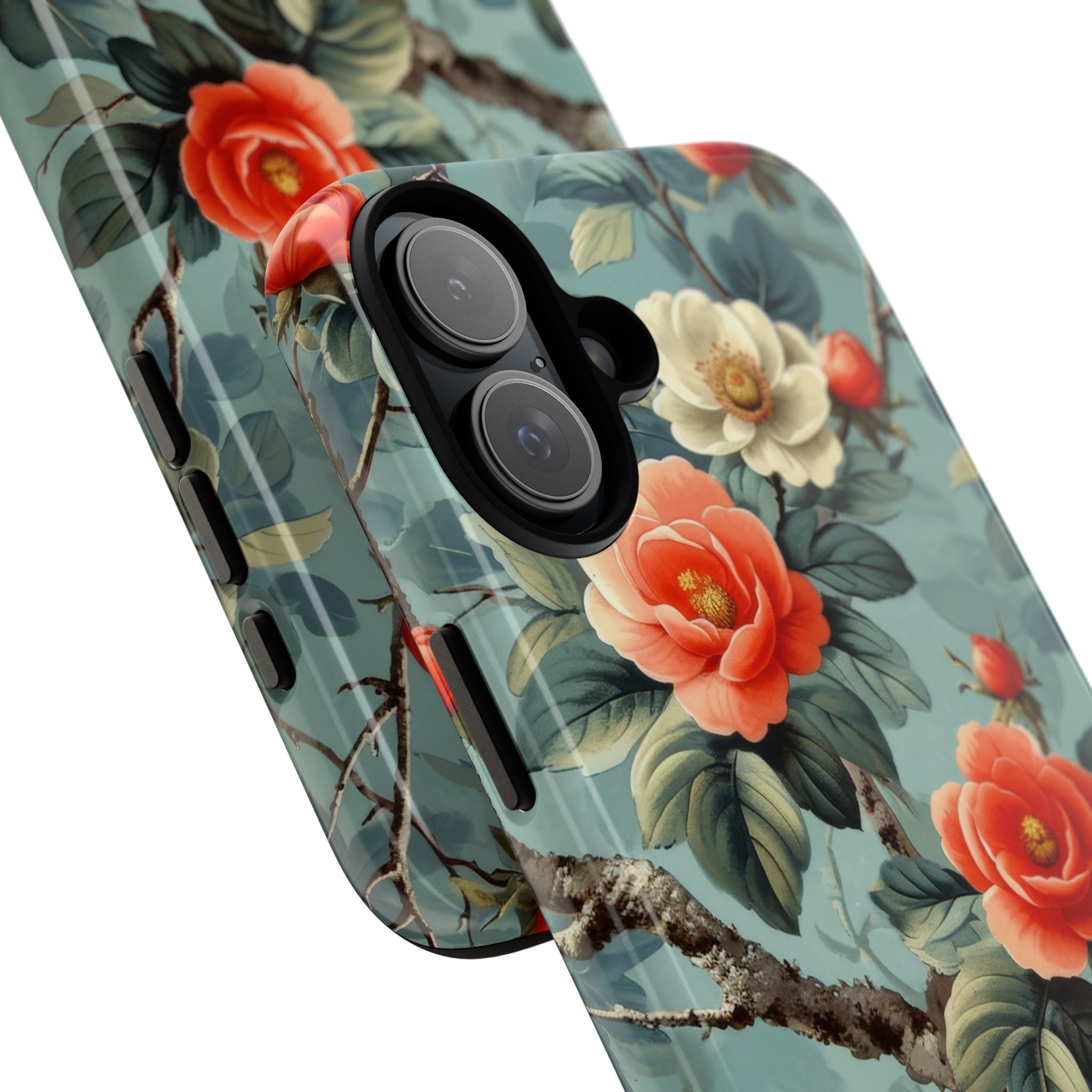 Coral Camellia Bloom iPhone 16 Plus Case - Tough