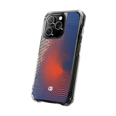 Blue Impact MagSafe Phone Case for iPhone - Orange Orbit Grid