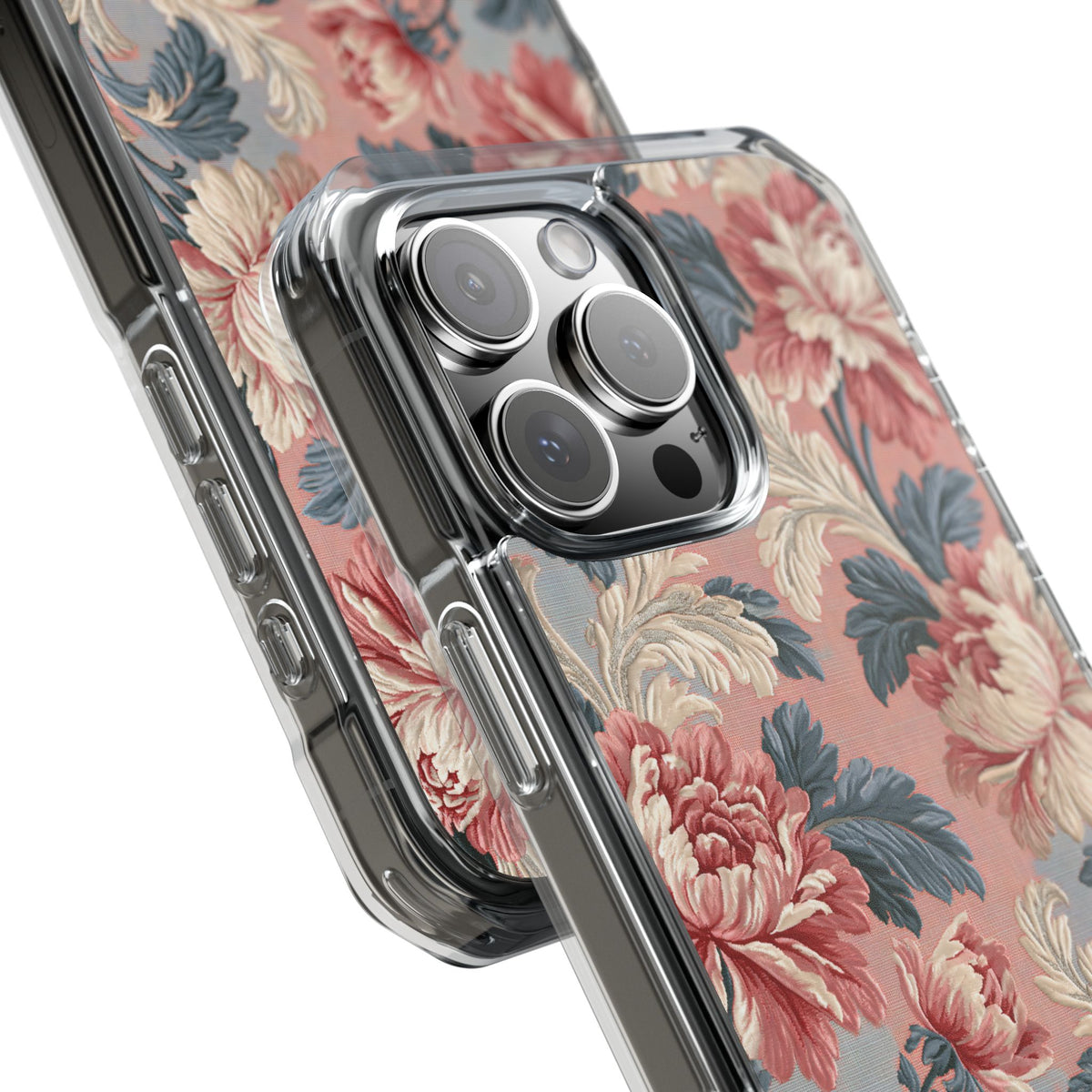 Blush Peony Jacquard · Clear Impact Magnetic Phone Case for iPhone ·  Pink