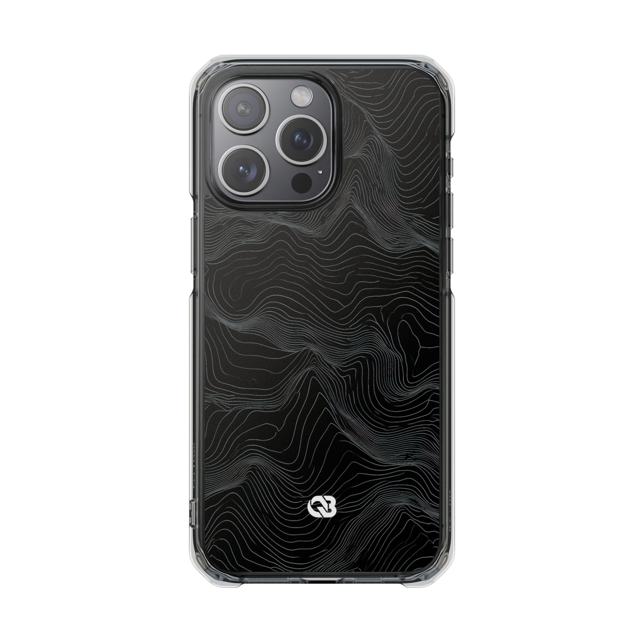 Black Impact MagSafe Phone Case for iPhone - Obsidian Topo Wireframe