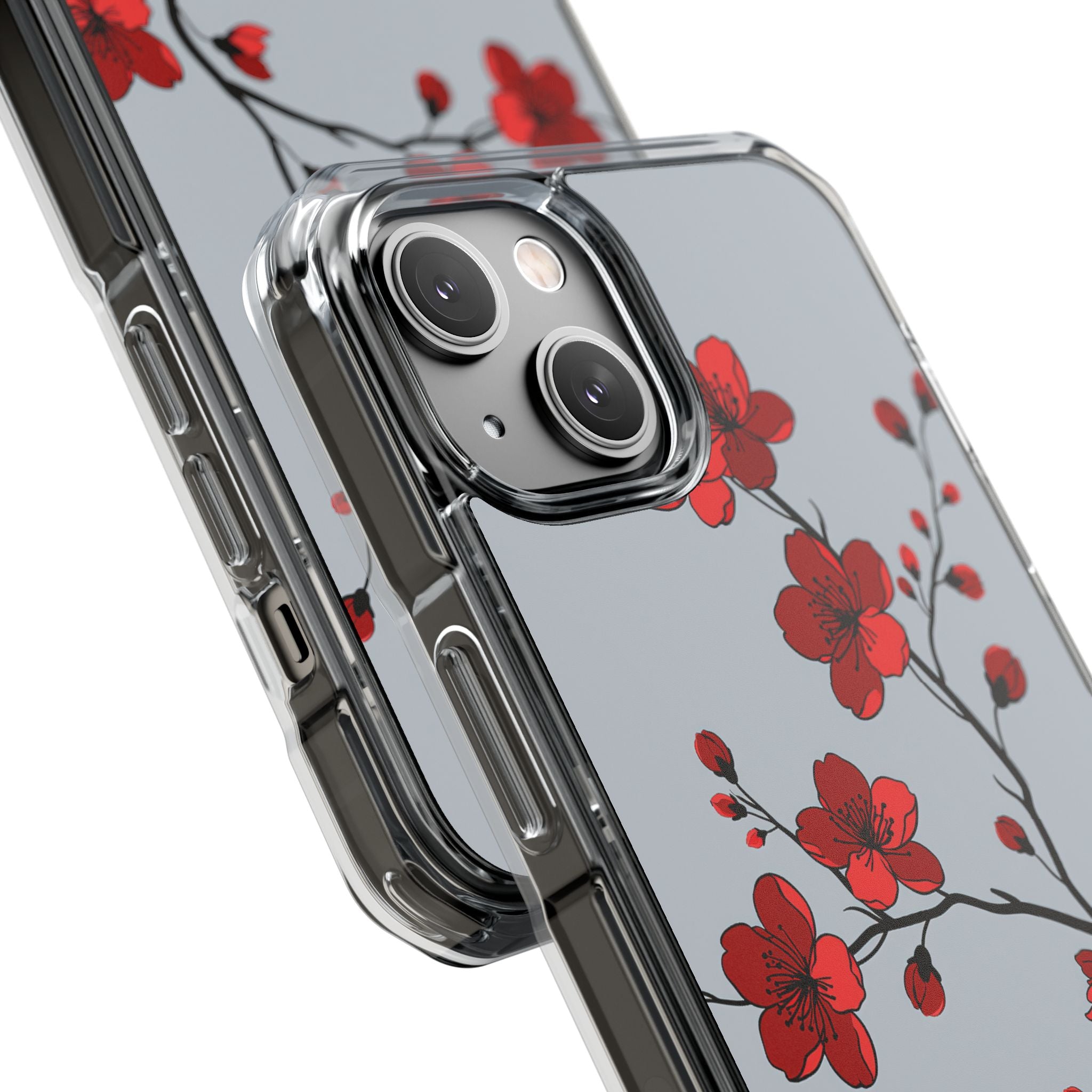 Grey Impact MagSafe Phone Case for iPhone - Crimson Blossom Onyx