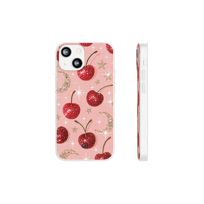 Bedazzled Ruby Cherries · Lite Phone Case for iPhone ·  Pink