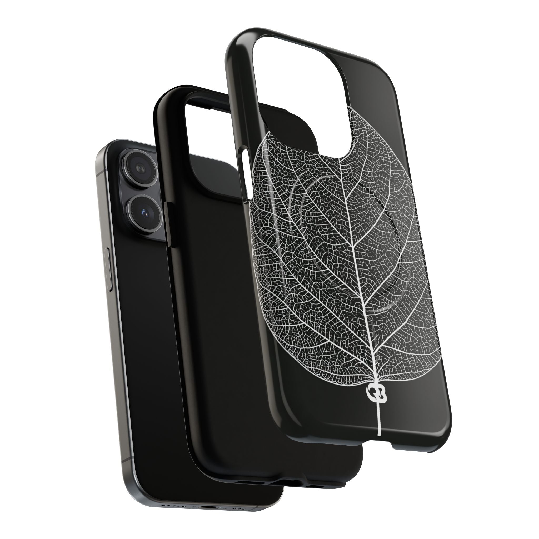 Black Tough 2.0 Magsafe Phone Case for iPhone - Bleached Leaf Lattice
