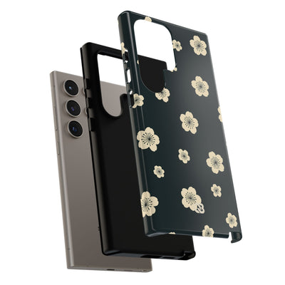 Teal Tough Phone Case for Samsung - Obsidian Cream Petals