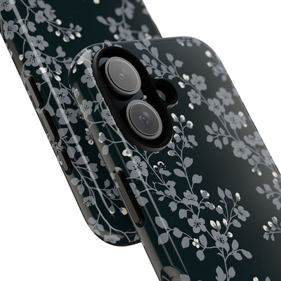 Black Tough Phone Case for iPhone - Midnight Slate Blossom