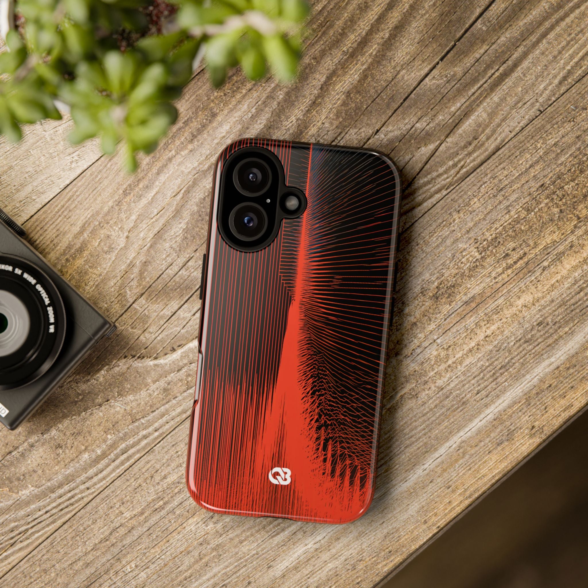 Red Tough Phone Case for iPhone - Crimson Frequency Pulse