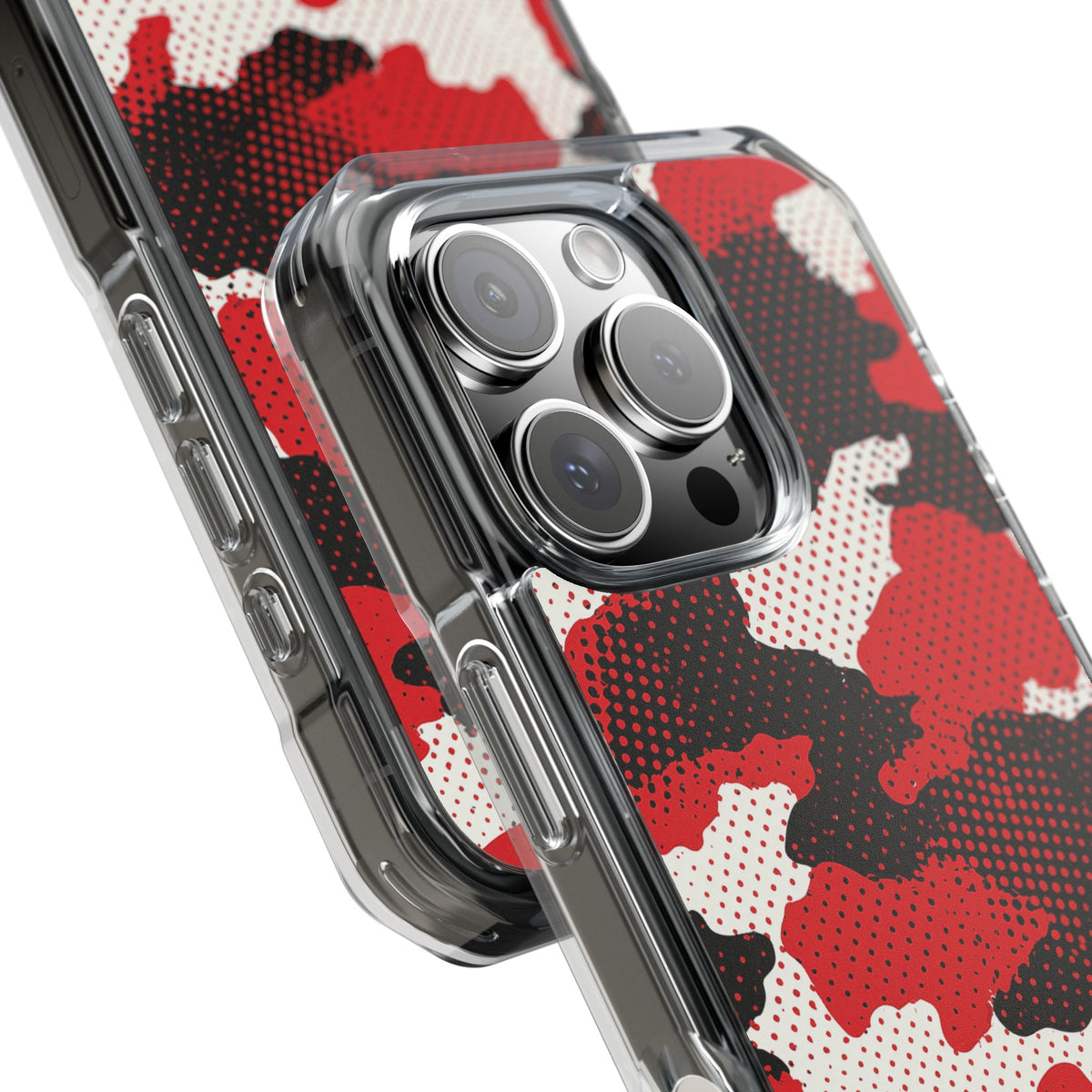 Crimson Halftone Camo · Clear Impact Magnetic Phone Case for iPhone · Red