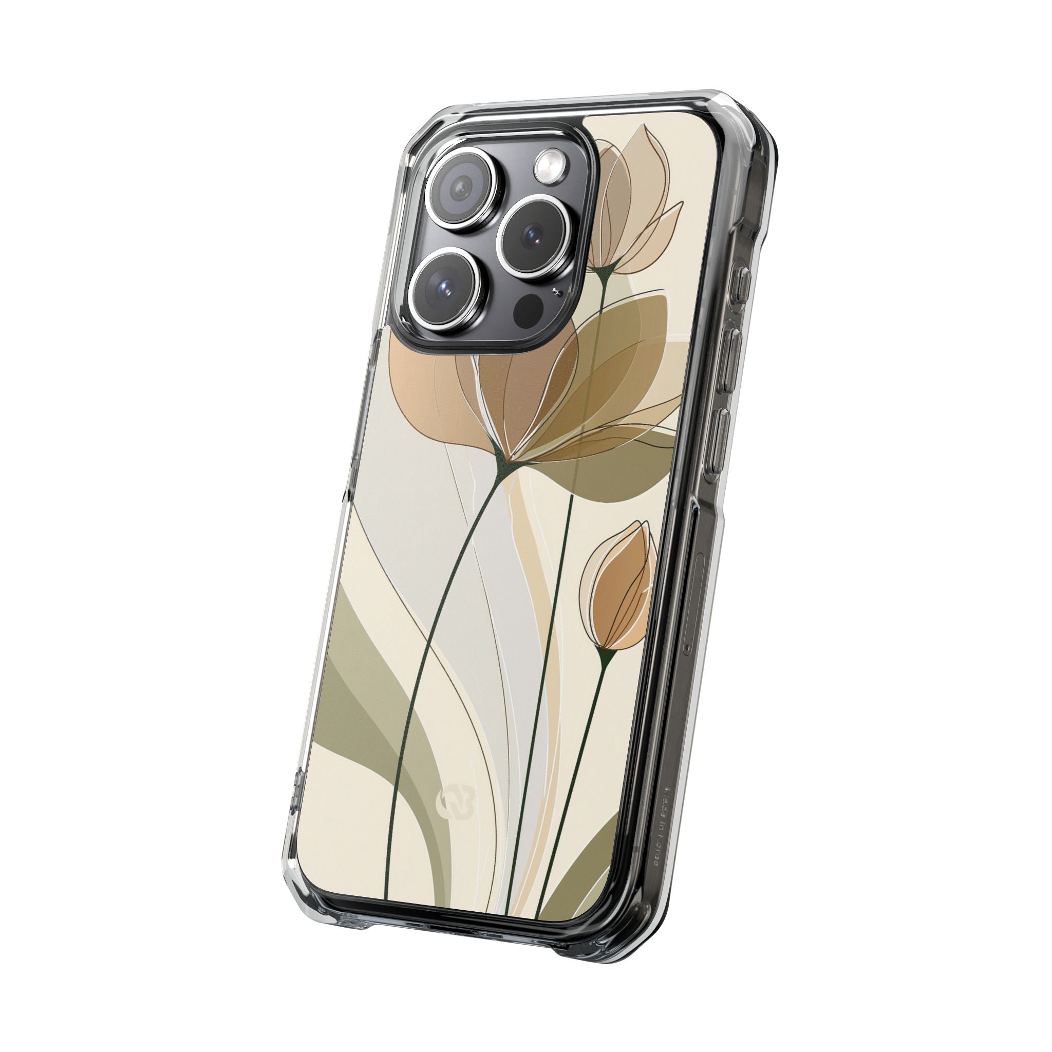 Beige Impact MagSafe Phone Case for iPhone - Muted Ochre Petals