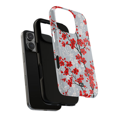 Grey Tough 2.0 Magsafe Phone Case for iPhone - Crimson Sakura Slate