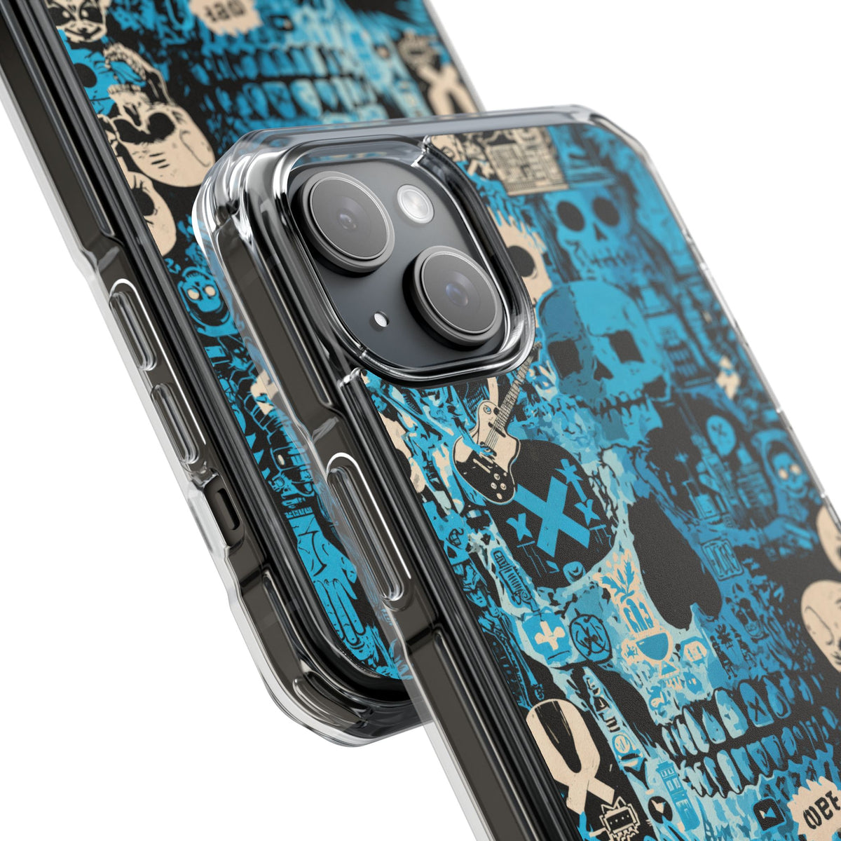Electric Skull Graffiti · Clear Impact Magnetic Phone Case for iPhone · Blue