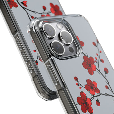 Grey Impact MagSafe Phone Case for iPhone - Crimson Blossom Onyx